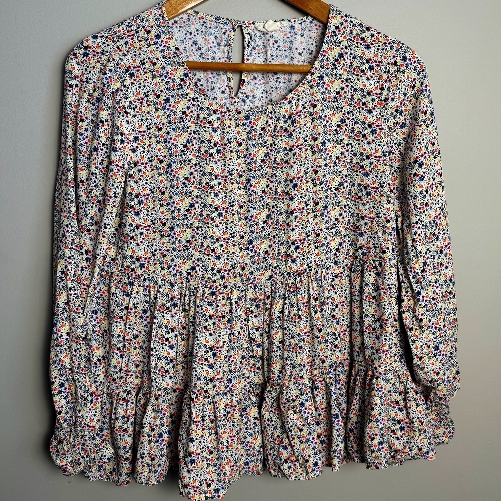 Jane and Delancey Women's Long Sleeve Allover Floral Peplum Top Multicolor Small